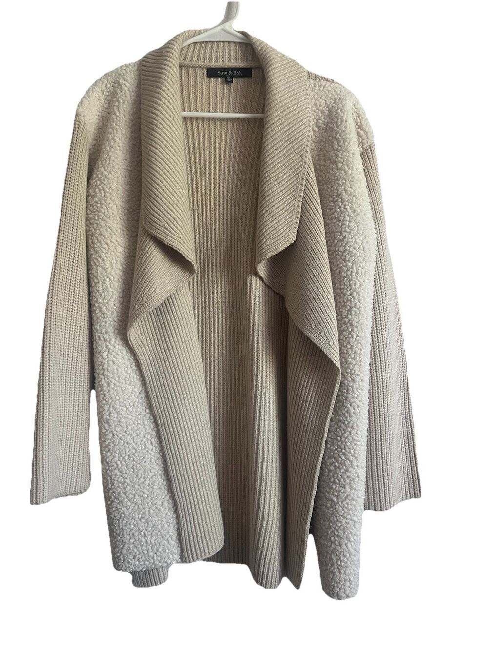 Strut & Bolt Sherpa Knit Cardigan XS Beige Open Front Cozy Drape Fall Sweater
